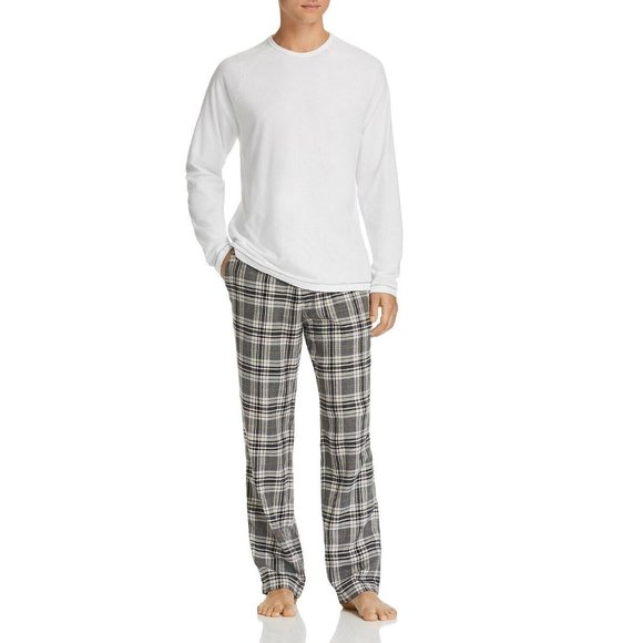 UGG Mens Charcoal White Plaid STEINER Flannel Pajama Gift Set SMALL NWT - Picture 1 of 3